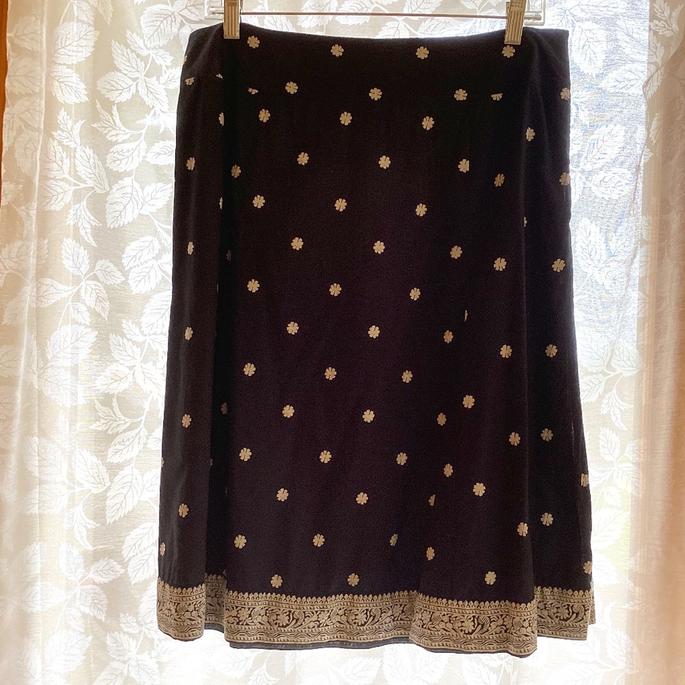 VINTAGE GAP COTTON BLACK CREAM FLORAL FIT & FLARE MIDI SKIRT SIZE 10